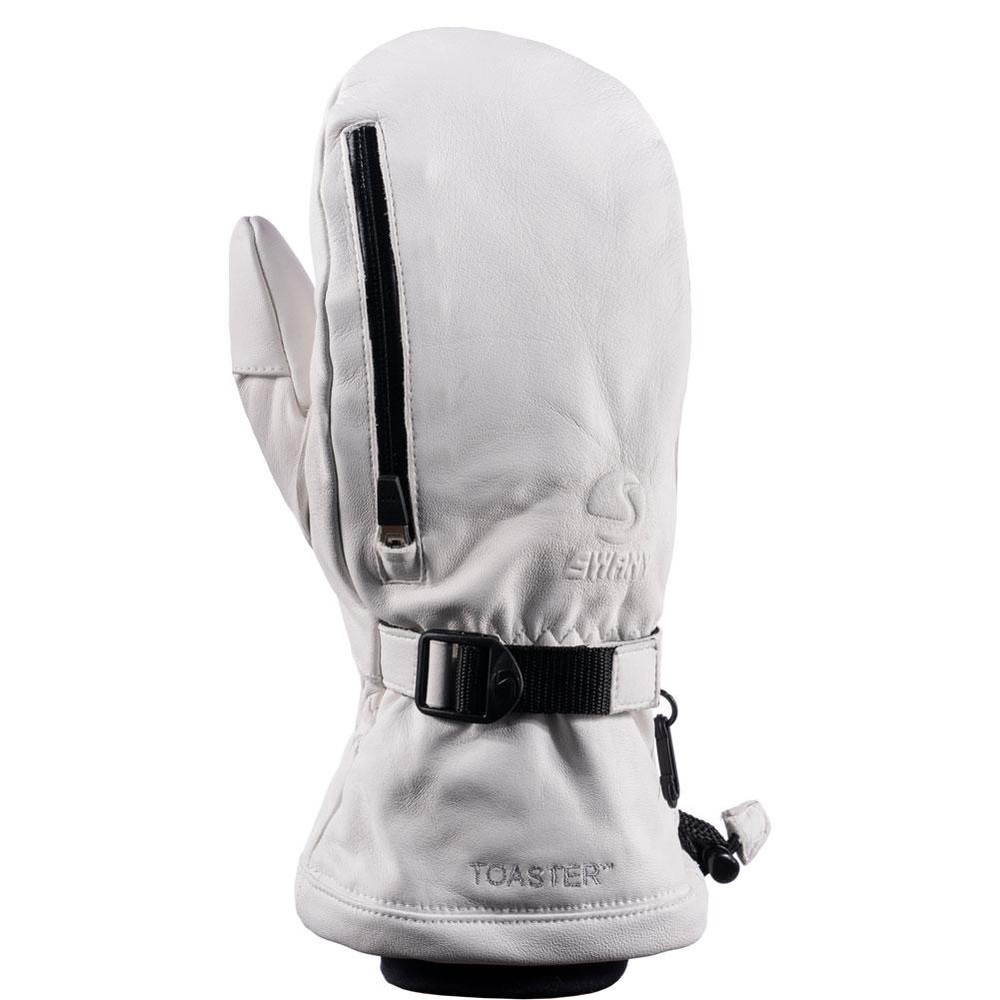 Swany white leather mittens w/ touch screen glove